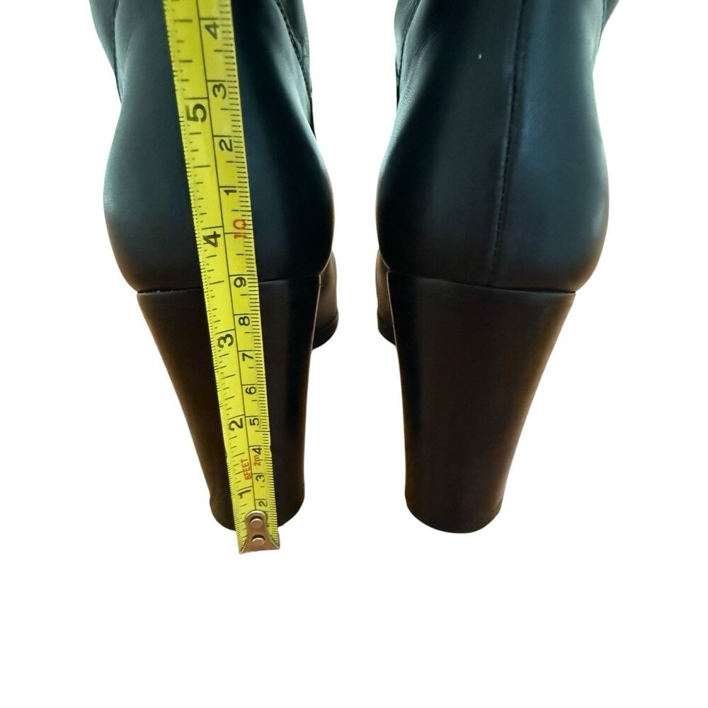 CHANEL Tall Black Leather Knee High Boots Size 38 CC Logo Block Heel - Picture 7 of 16